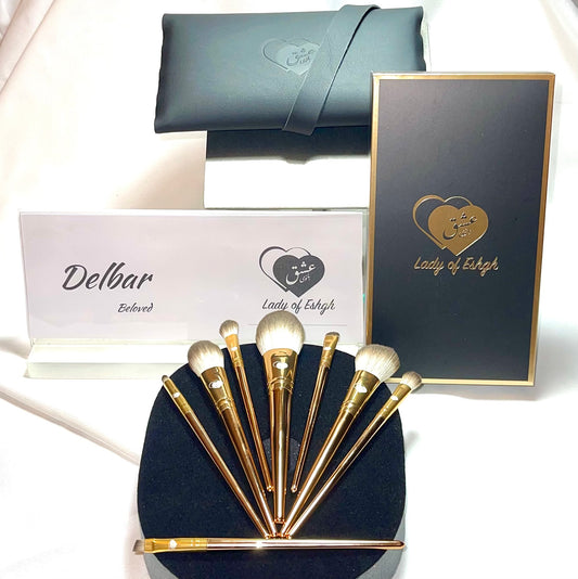 Delbar, The Beloved Collection by Lady of Eshgh 8 pc Fine Makeup Brush Set with Bag.