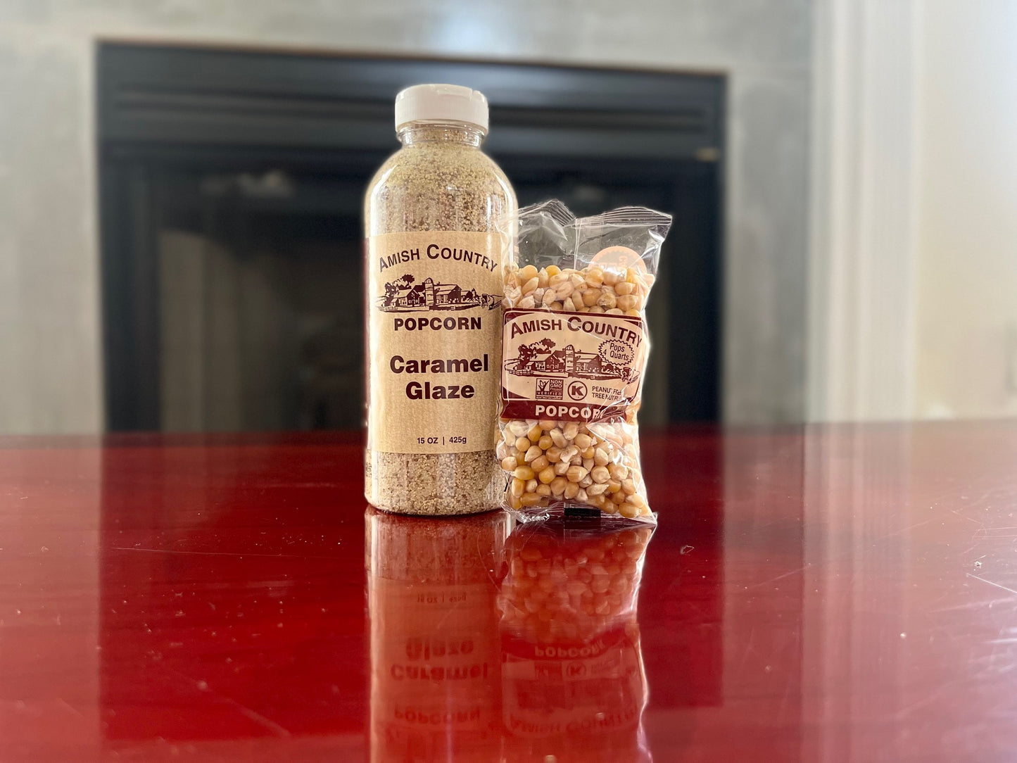 Amish Country Popcorn Seasoning Caramel Glaze and Popcorn Combo